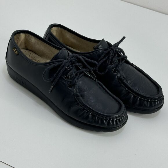 Vintage SAS Siesta Women Leather Comfort Shoes Navy Mock Toe Lace Up Sz 7.5 - Picture 4 of 11